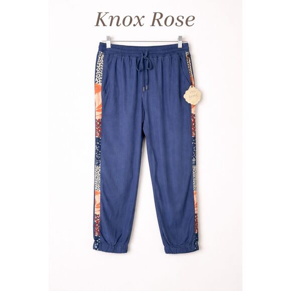 Knox Rose Pants - Knox Rose Blue Lyocell Jogger Small Boho Side Stripe Drawstring Casual Lounge